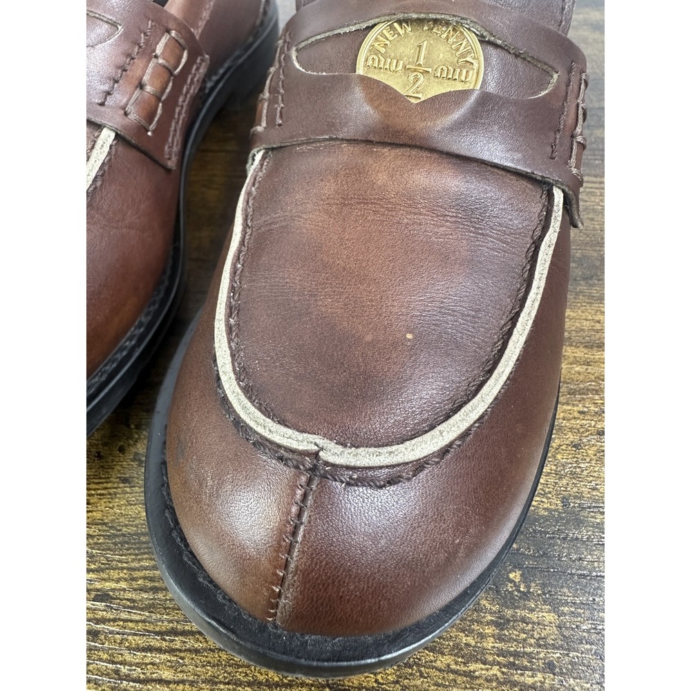 MIU MIU Vintage-Effect Leather Coin Penny Loafers Brown EU Size 37 US 7 - Picture 12 of 16